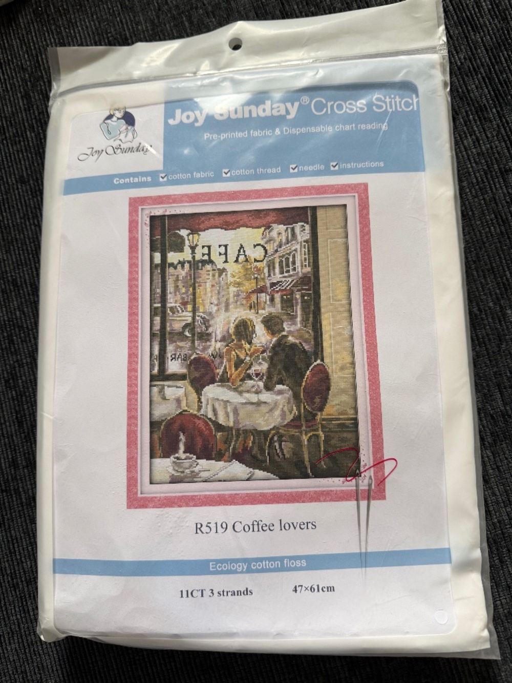 Coffee Cafe Couple Joy Sunday Cross Stitch Kit 11CT Pre-Printed Aida